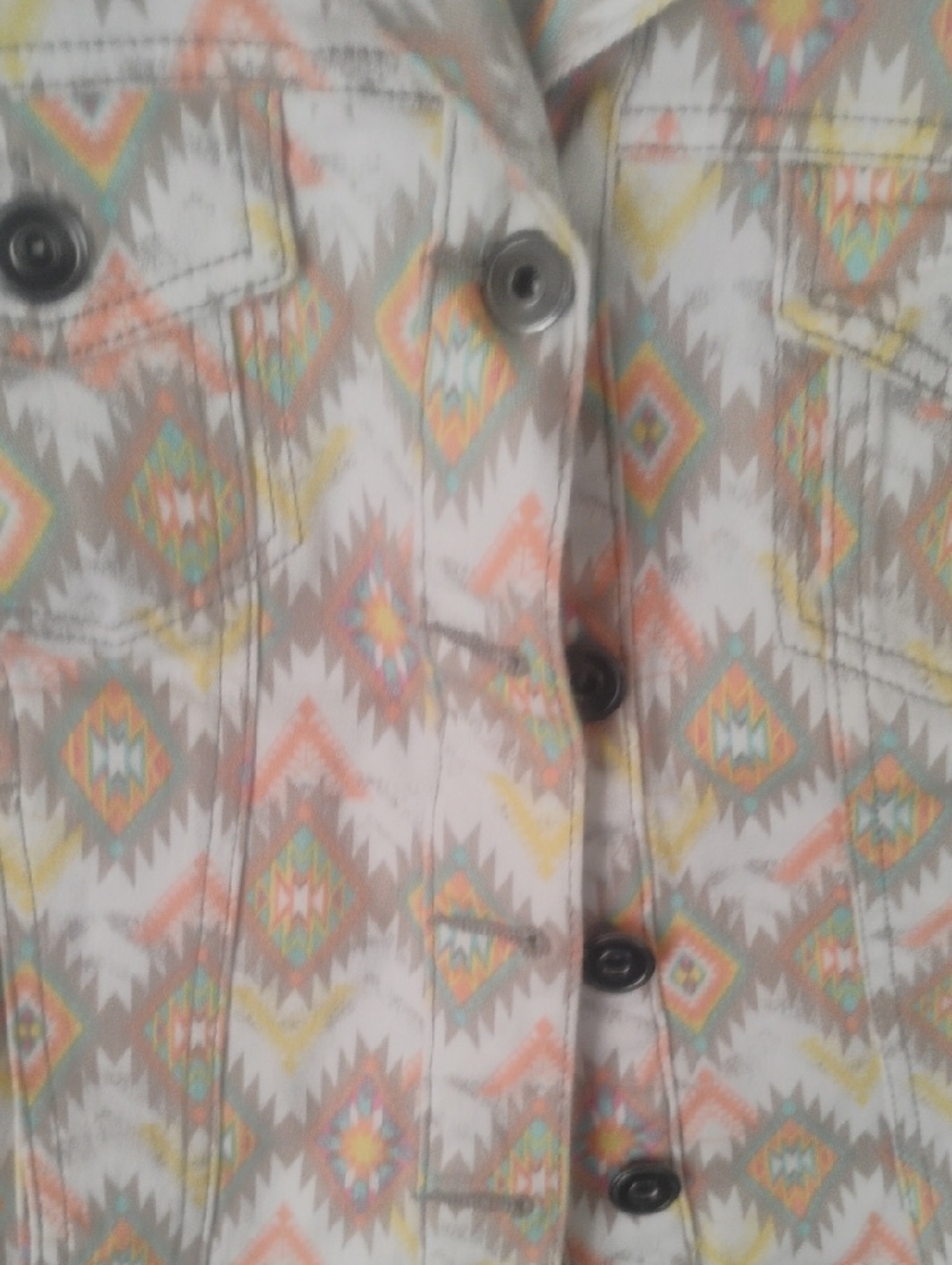 Aztec Print Button-Up Vest in Taupe, Coral & Mint